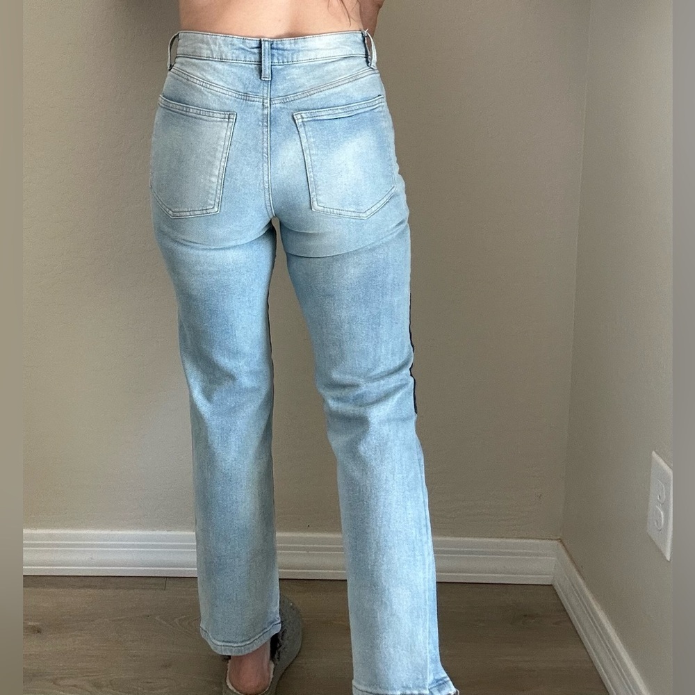 Two-Tone patchwork Straight Leg Jeans - image 4